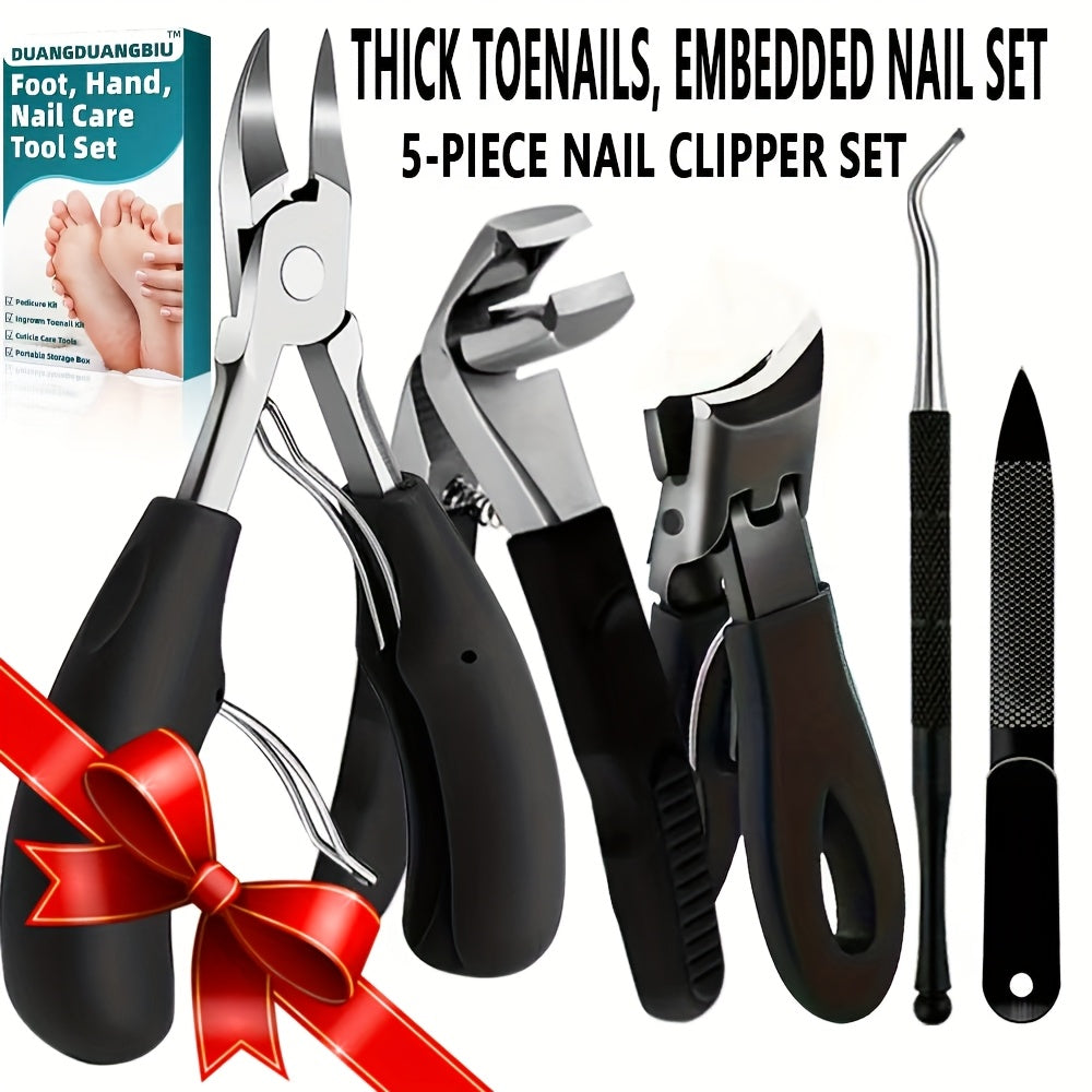 5-Piece Heavy Duty Toenail Clippers Set for Thick & Ingrown Nails | Stainless Steel