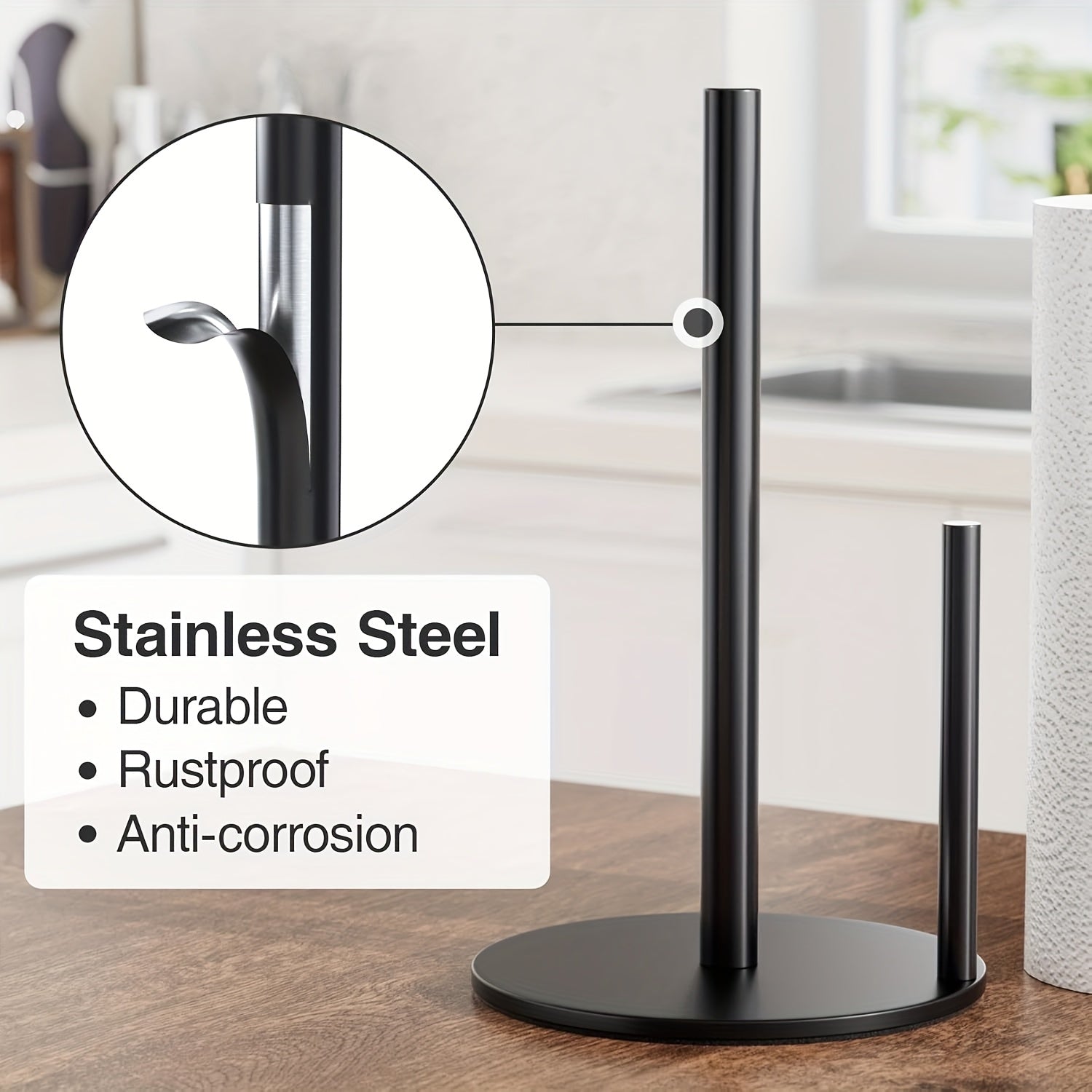 Premium Silver Paper Towel Holder – Stainless Steel Kitchen Roll Dispenser with Weighted Base for Countertop Use