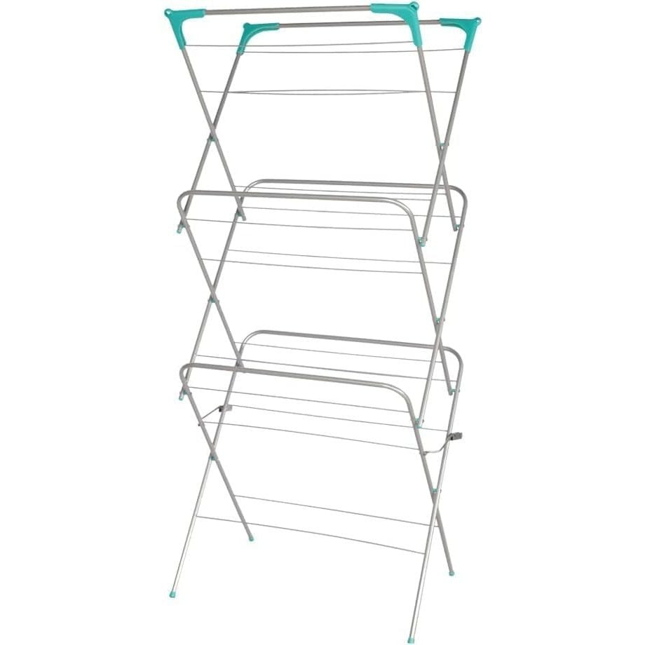 UTTAM Foldable Clothes Drying Rack – Alloy Steel Clothes Airer with Corner Hooks, Sock Dryer, 15M Drying Capacity, 15KG Load, Grey