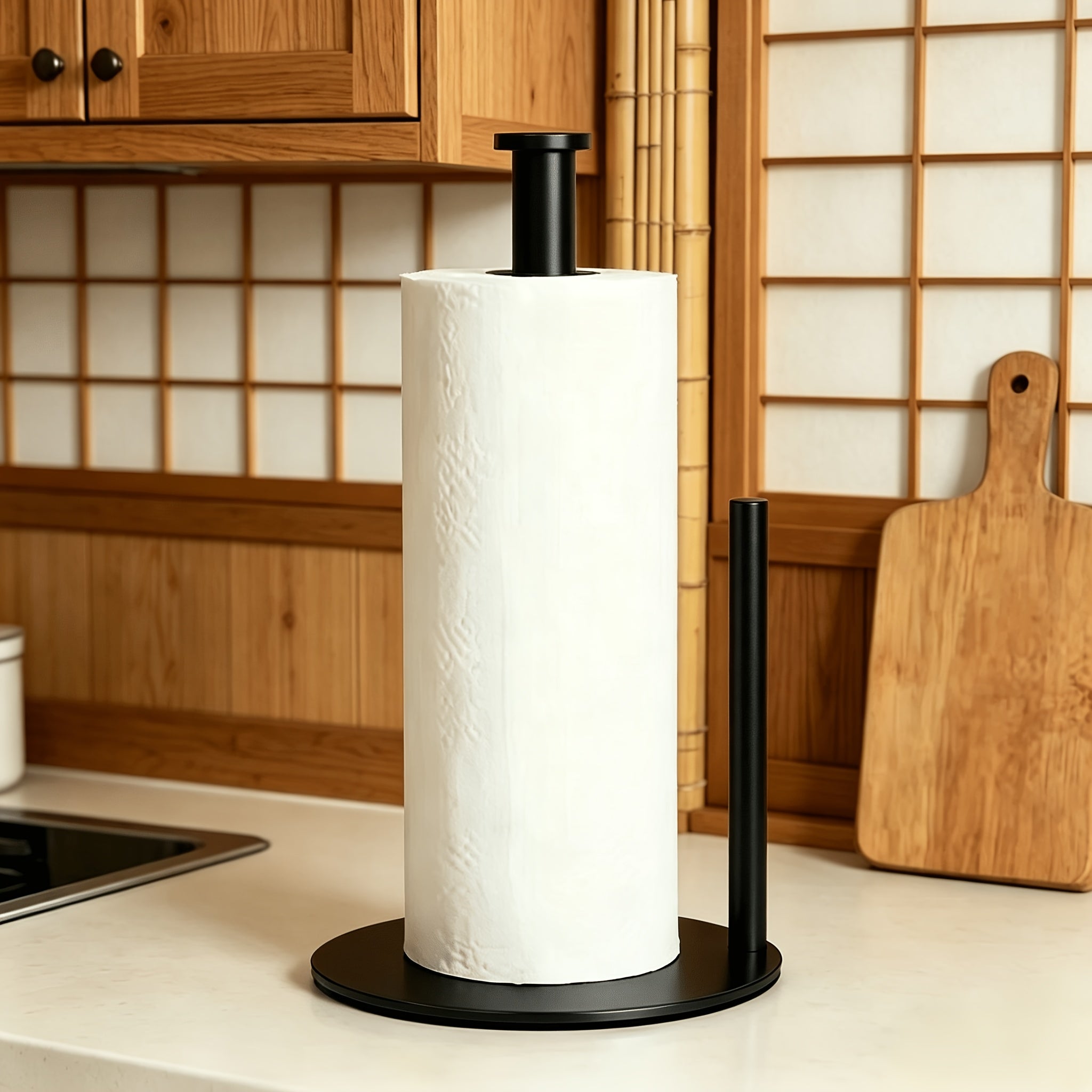 Premium Silver Paper Towel Holder – Stainless Steel Kitchen Roll Dispenser with Weighted Base for Countertop Use