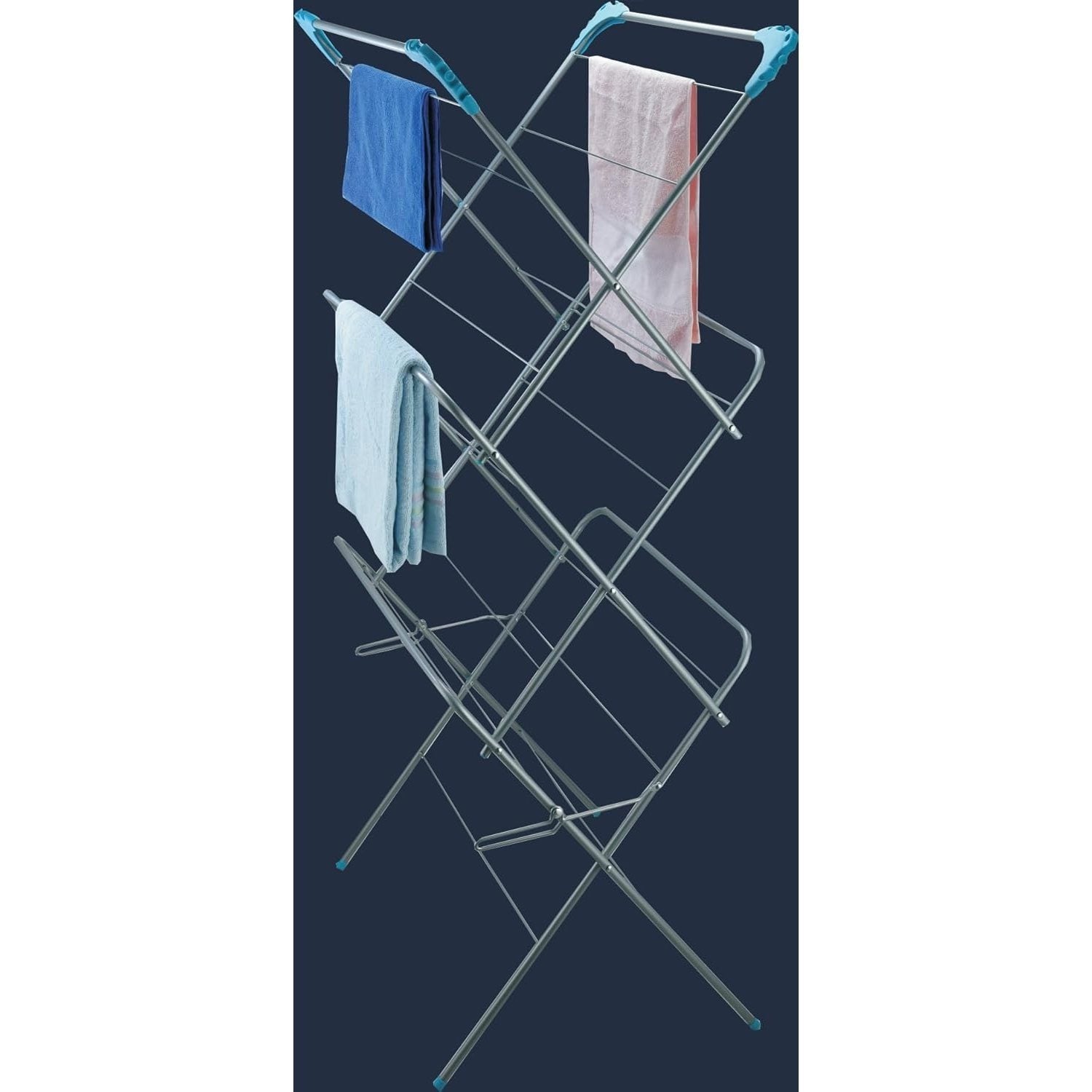 UTTAM Foldable Clothes Drying Rack – Alloy Steel Clothes Airer with Corner Hooks, Sock Dryer, 15M Drying Capacity, 15KG Load, Grey