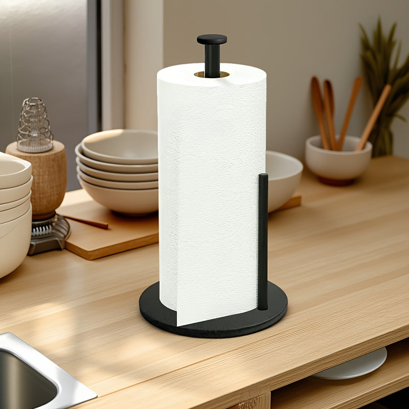 Premium Silver Paper Towel Holder – Stainless Steel Kitchen Roll Dispenser with Weighted Base for Countertop Use