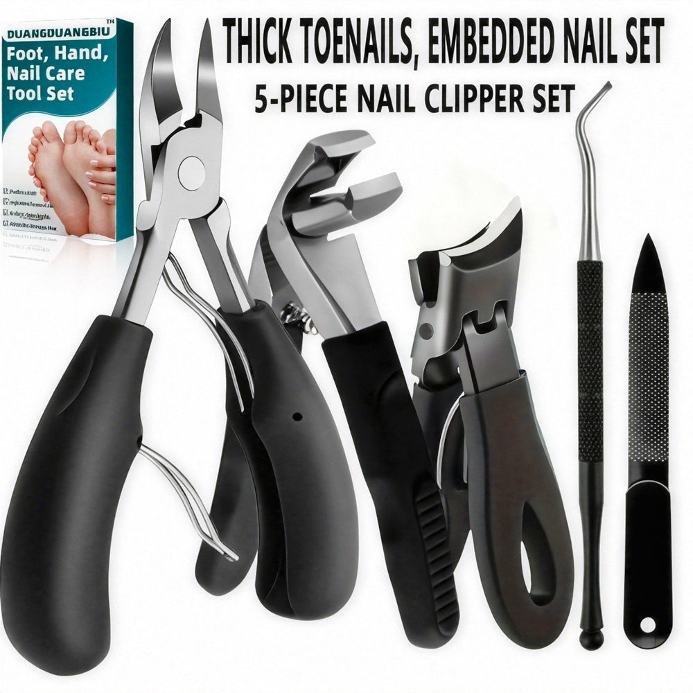 5-Piece Heavy Duty Toenail Clippers Set for Thick & Ingrown Nails | Stainless Steel